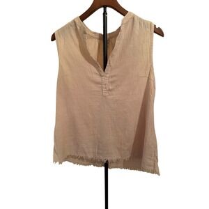 Blanco By Nature Women XL Beige‎ V Neck Frayed Hem Sleeveless Top Made In Peru